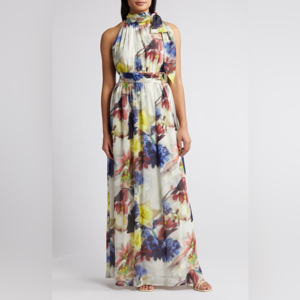 Beautiful Floral Halter Maxi Dress